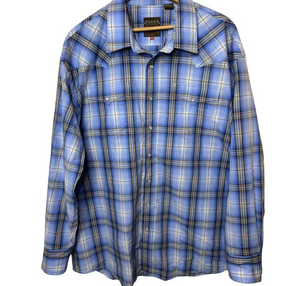 Roper Pearl Snap Shirt Mens 2XL Blue Plaid Long Sleeve Western Rodeo - Picture 3 of 8
